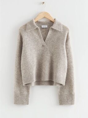 & Other Stories Taupe Collared Sweater
